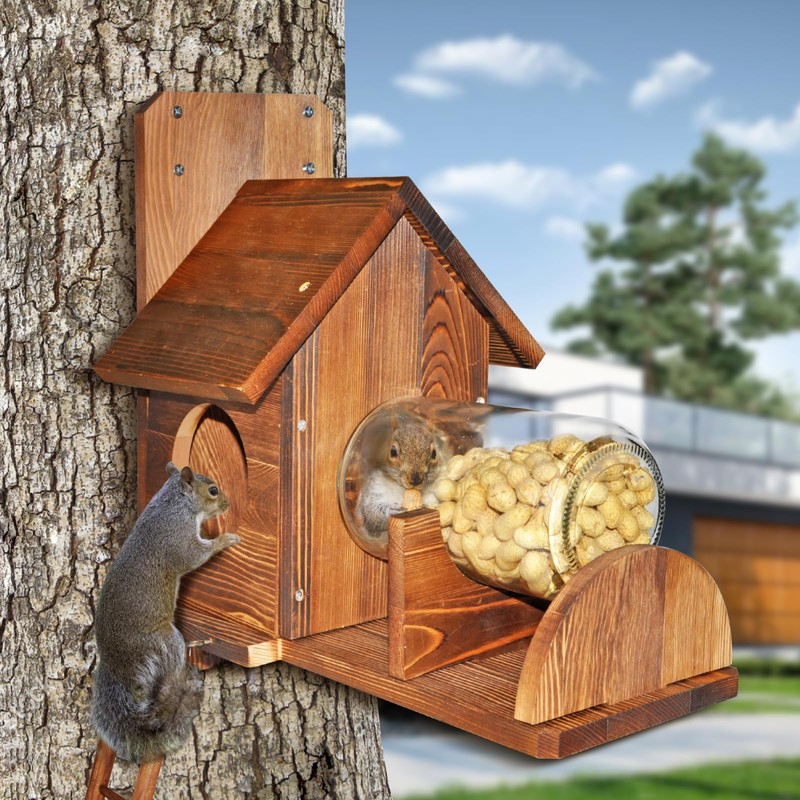 Squirrel Feeder with Ladder, Wood Squirrel Feeders for Outside, Funny
