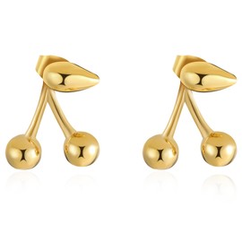 Gold Cherry Earrings for Women Cute Dainty Elegant Fruit Large Cherry Stud 18K Gold Plated Trendy Fashion Jewelry Gifts