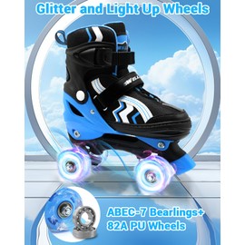 WELLWON Kids Roller Skates, 4 Adjustable Rollerskates with 8 Light Up Wheels, Child Roller Skate for Boys Girls Age 5-8 and 8-12, Children Beginners for Outdoor Indoor Sports
