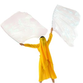 MUNAFIE Pack of 2 Praise Dance Flags Rectangle Flags Worship Flags for Dance Performance Church with Flexible Flag Pole Transparent White