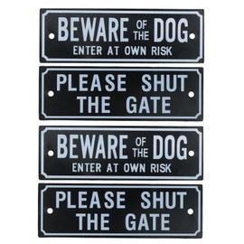 AB Tools Four Garden Gate Signs - 'Beware of Dog' & 'Shut the Gate' Dog Warning Sign