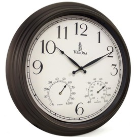 18 inch Outdoor Clocks for Patio Large Waterproof with Thermometer - Black Indoor Outdoor Clock with Temperature and Humidity for Wall - Weatherproof, Accurate & Easy to Read for Pool, Patio & Garden