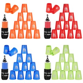 yeesport 48 Pcs Sport Stacking Cups, Speed Training Game for Challenge Competition, Plastic Stacking Cups, Classic Family Game for Kids and Adults, Red+Blue+Green+Orange