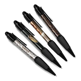 DV DESIGN Set of 4 Coffee Black Ballpoint Pens - Latte Art Beans Caffeine Lover Cappuccino Americano Boys Girls Men Women Theme Pen #79391