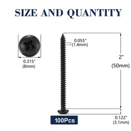 #8 x 2" Wood Screw 100Pcs 18-8 (304) Stainless Steel Pan Head Fast Self Tapping Drywall Screws Black Oxide by SG TZH
