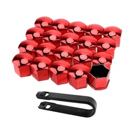 Shiwaki 20pcs Car Wheel Lug Nut Cover Protective Cover Exterior Decoration Anti-Rust Bolt Cap with Universal Clip Tool Tire Bolt Hub Screw Caps, Red 21mm