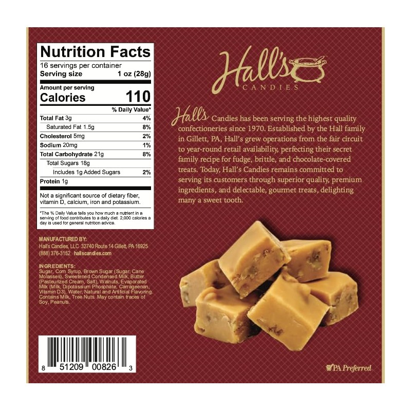 Hall's Penuche Walnut Fudge, 1 Pound