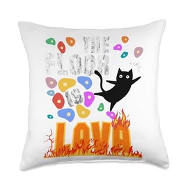 The Floor Is Lava Cat Frighten Volcano Rock Climber Climbing Throw Pillow