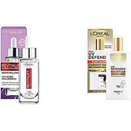 LOreal Paris Serum Facial Anti Arrugas Acido Hialuronico Revitalift  Uv Defender bloqueador solar Fluido Invisible FPS 50