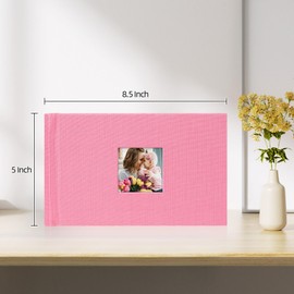 Mublalbum Small 4x6 Photo Album Linen Cover with Memo Areas Photobook Pictures Book Holds Horizontal Pockets for Wedding Family Baby and Vacation (Pink)