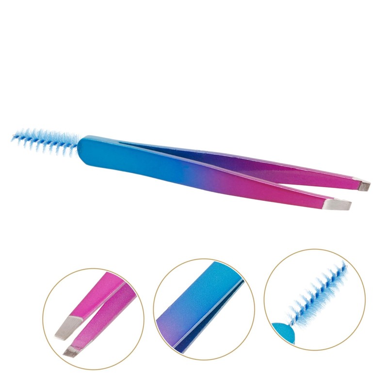 Baluue Stainless Steel Travel Eyebrow Tweezer with Brush Portable Eyebrow