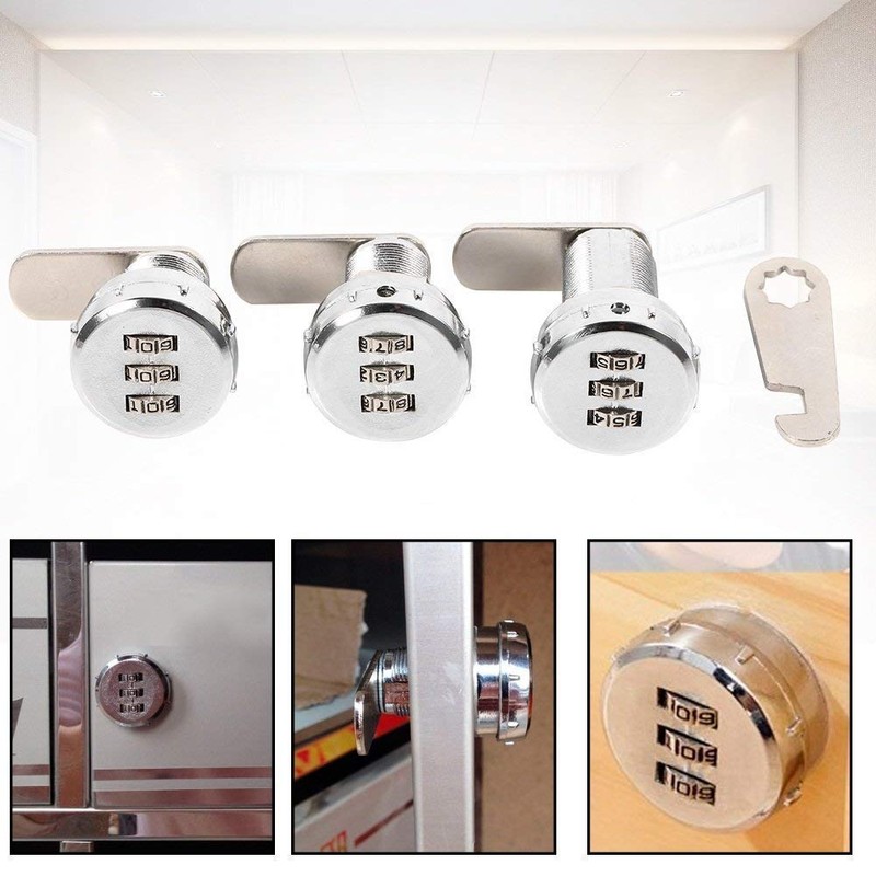 AUNMAS Cabinet Coded Lock, Stainless Steel Silver 3 Digit Code