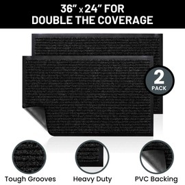 Sierra Concepts Sierra Concepts 2-Pack Front Door Mat - Large 36 x 24 Welcome Indoor Outdoor Entryway Mats for Shoe Scraper, Ideal for Inside Outside High Traffic Area, Black