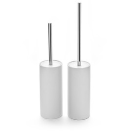 Viosuniu Matt White Ceramic Toilet Brush and Holder Set, Freestanding Toilet Bowl Cleaners Brush, Scrubber Brush for Toilet, Bathroom Accessories with Stainless Handle, Deep Cleaning