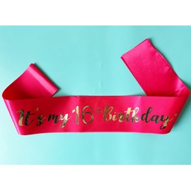 Hot Pink Sweet 16 Sash, Its My 16th Birthday Sash Pink, Birthday Girl Sash for Birthday Gifts Party Decorations and Supplies, HotPink with Silver