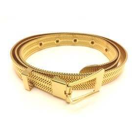 Marshal Metal Fashion Belt High Polished Plated Omega Waist Belt, Gold Buckle, Small