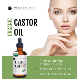 Castor Oil (4oz), USDA Certified Organic, 100% Pure, Cold Pressed, Hexane Free by Kate Blanc. Stimulate Growth for Eyelashes, Eyebrows, Hair. Skin Moisturizer & Oil Cleanse. FREE Starter Kit