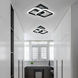 BCGMYLN Square Led Hallway Light 5500K Daylight White Modern Ceiling Light Fixtures Black Indoor Led Ceiling Light for Hallway Kitchen Bathroom Bedroom Living Room, Coid White 6000K