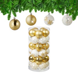 Relaxdays Christmas Baubles Set of 30 Plastic Diameter 6 cm Round Christmas Tree Decoration Shatterproof Gold / White