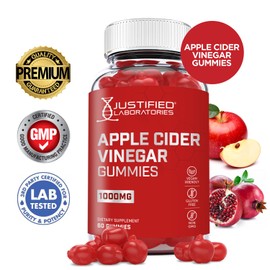 Justified Laboratories Apple Cider Vinegar Gummies 1000MG ACV Made from The Mother with Pomegranate Juice Beet Root B12 60 Gummys