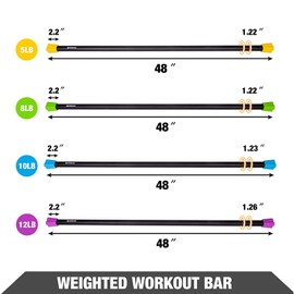 LIONSCOOL Workout Weighted Bar,Padded Exercise Weight Bar, Solid Steel Stretching weighted bar set for Body Sculpting, Physical Therapy,Body Toning (Set of 4-5LB, 8LB,10LB and 12LB)