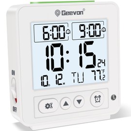Geevon Smart Night Light Small Digital Alarm Clock with 2 Increasing Beep Alarm,Indoor Temperature, Battery Operated Travel Alarm Clock for Bedroom, Bedside,Desk(White)