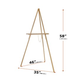DJAR 3 Pcs 63" Wooden Easel Stand for Sign, Dual-use Adjustable Height, Wood Floor Display Easel for Wedding, Welcome Board, Poster, Picture, Photo- Gold
