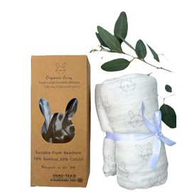 Organic Sury 70% Bamboo 30% cotton Blanket for Multi Use suitable for newborn to toddler. 120 * 120 cm 47"x47" Extra Large Unisex neutral prints for Stroller cover, Swaddling, Bath towel and more