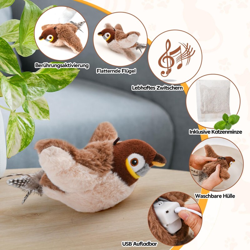 LIFLIX Cat Toy Bird with Cat Minezes, Sparrows