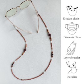 JURYLOO Eyeglass Chain for Women Pearl Beaded Glasses Chain Eye Glasses Holders Around Neck Glasses Holder Strap, Red, 27.5 inch