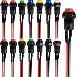 RUNCCI-YUN 14pcs 12mm Momentary Push Button Switch, SPST ON/Off, momentary Power Switch, Round Rocker Switch, for Car Trumpet, PC, Table Lamp, with Pre-soldered Wires