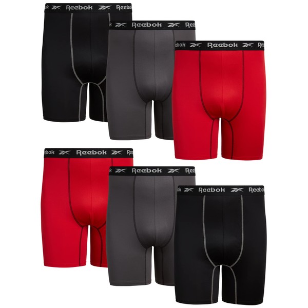Reebok Men's Boxer Briefs - 6 Pack Breathable Long Performance