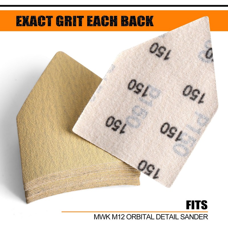 POLIWELL 50PCS 90mm x 65mm Triangle Sanding Sheets Hook &