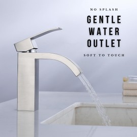 SevenGelok Brushed Nickel Bathroom Faucets Waterfall Bathroom Faucet 1 Hole【SUS304 Stainless Steel】Modern Vanity Sink Faucet Restroom Faucet Single Hole Bathroom Faucet NO Lead, SF4-BN