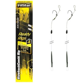 PRO FILSTAR Carp Fishing Blowback Combi Rig Fishing Hook N4, Fluorocarbon Leader 11 kg, Braided Line 15 kg - Аnti Tangle Sleeve - Curve Shank Hook - Pop Up Fishing Bait - Boilies Hair Rig, Carp