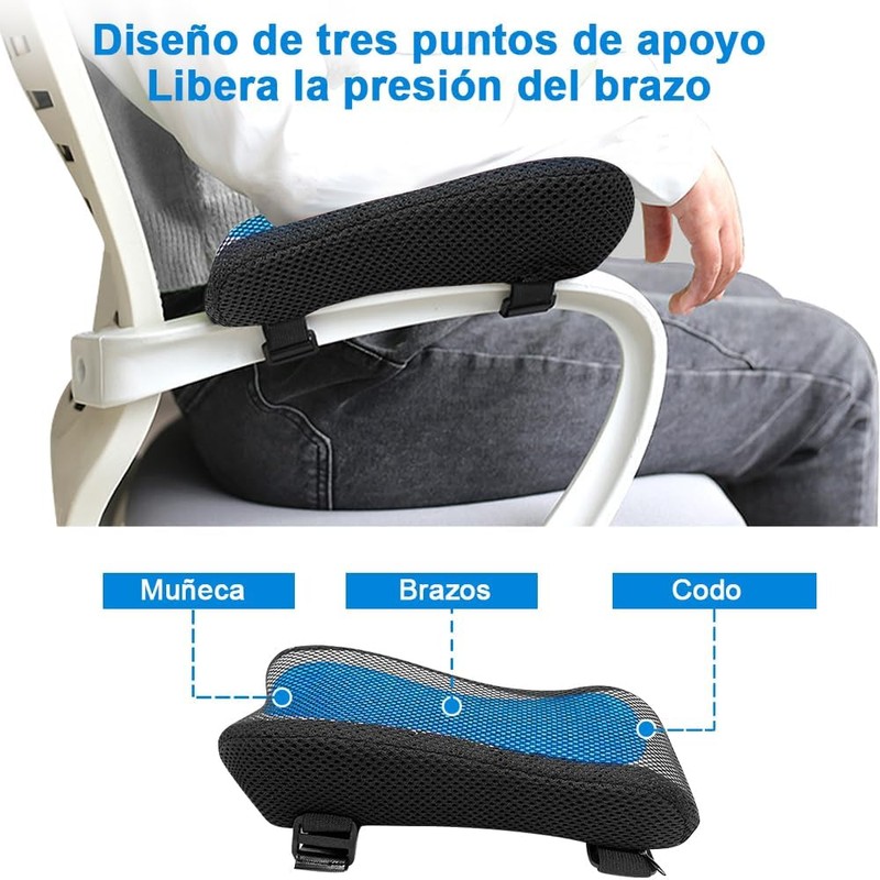 Reposabrazos Ergonómicos para Silla Oficina con Gel 2PCS Descansa Brazos