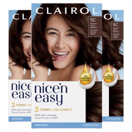 Clairol Nice'n Easy Permanent Hair Dye, 5C Medium Cool Brown Hair Color, Pack of 3