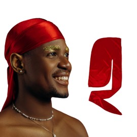 2 Pack Silk Durag for Men and Women Gift Set, Silky Satin Du Rag, Red