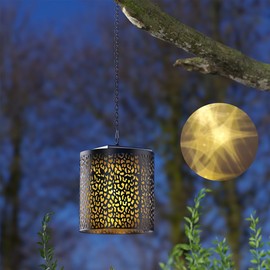 Iron Art Outdoor Solar Lantern, Amazing 3D Lighting Patio Landscape Pathway Garden Hanging Light, Steady On & Flashing Modes Auto Light-Sensing On/Off Switch Rechargeable by Solar/USB