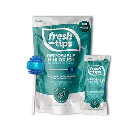 Fresh-Tips | Disposable Mini Toothbrush | Travel Toothbrush | Fresh Breath & White Teeth on The Go, Peppermint | 100 Pieces