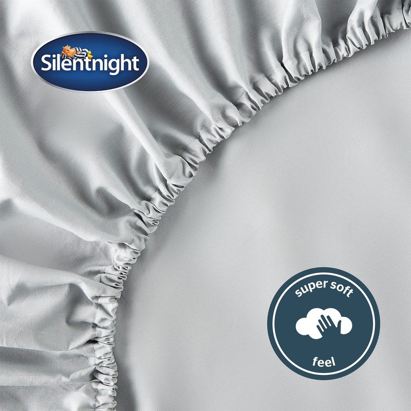 Silentnight Cotton Rich Single Fitted Sheet - Silver Grey 28cm