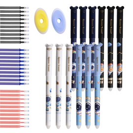 CONNECTION Erasable Pens Set of 12 Astronaut Erasable Ballpoint Pen Cartoon Erasable Pen with 30 Refills and 2 Erasers for Students, Drawing, Office Supplies (Multi-Colour)