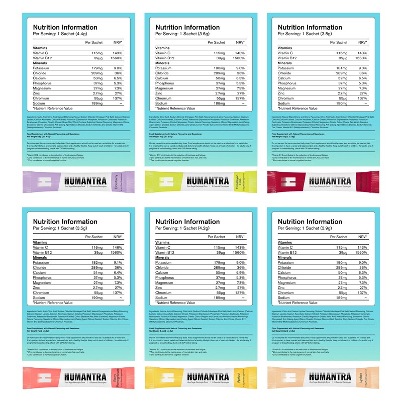 Humantra Electrolytes Powder - 12 Sachet Variety Pack - Powdered