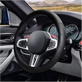 Funda de Cuero para Volante,Cubierta Volante Coche,Microfibra,Transpirable, Antideslizante,para decoración de Coche y protección de Volante,Niversal de 38cm (Negro)