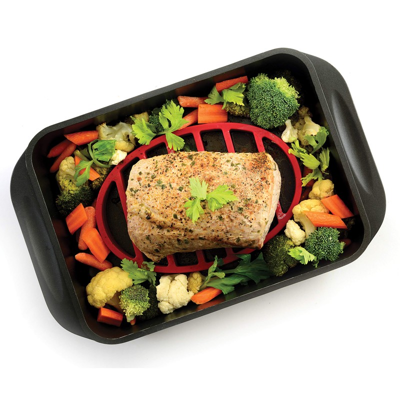 Norpro 405 Oval Silicone Roast Rack, Red 9x6