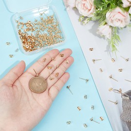 UNICRAFTALE 100pcs(50 Pairs) 4mm Stainless Steel Stud Earrings Ear Stud Components Gold Plated Ball Post Earrings with Loop Ear Studs Jewelry Findings for Earring Making DIY 15x7mm