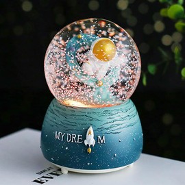 Astronaut Crystal Ball Musical Snow Globe Crystal Ball Manual Snowfall Ball Artware Colorful Lights Water Globe Ball Exquisite Desktop Ornament Birthday Present for Kids