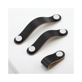 SYDARSYN Set of 2 Furniture Handles, Soft Leather Handle, Furniture Knobs, Cupboard Handles, Drawer Handles, Pull Handle, Hole Spacing, 128 mm, Black