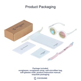 COCOSAND Baby Sunglasses with Strap, Polarized UV Protection for 0-24 Months Toddler Infant Newborns Kids Girls Boys Flexible TPE with Soft Silicone Nose Pads, White with Pink Lens