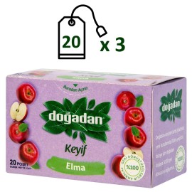 Dogadan Apple Tea 20 Bags Pack of 3 Caffeine Free Cinnamon Stevia Herbal Tea